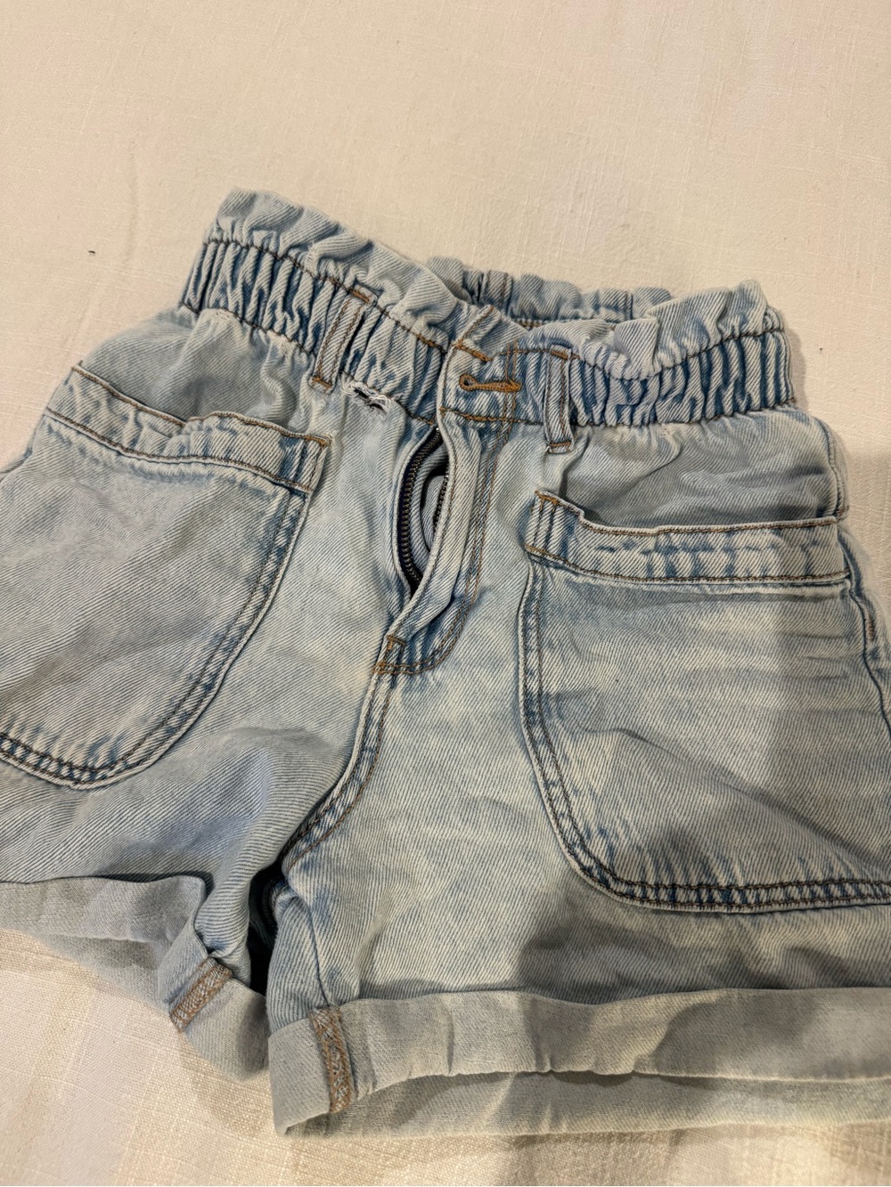 Zara Light Blue Denim paper bag Elastic-Waist Kids Shorts